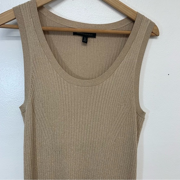Express Ribbed Knit Midi Dress Medium Tall ‎ Gold Metallic Sparkle Sleeveless - Picture 2 of 10